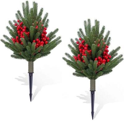 YUN "23.6"" Artificial Holly Topiary Ball Tree with Metal Ground Spike"