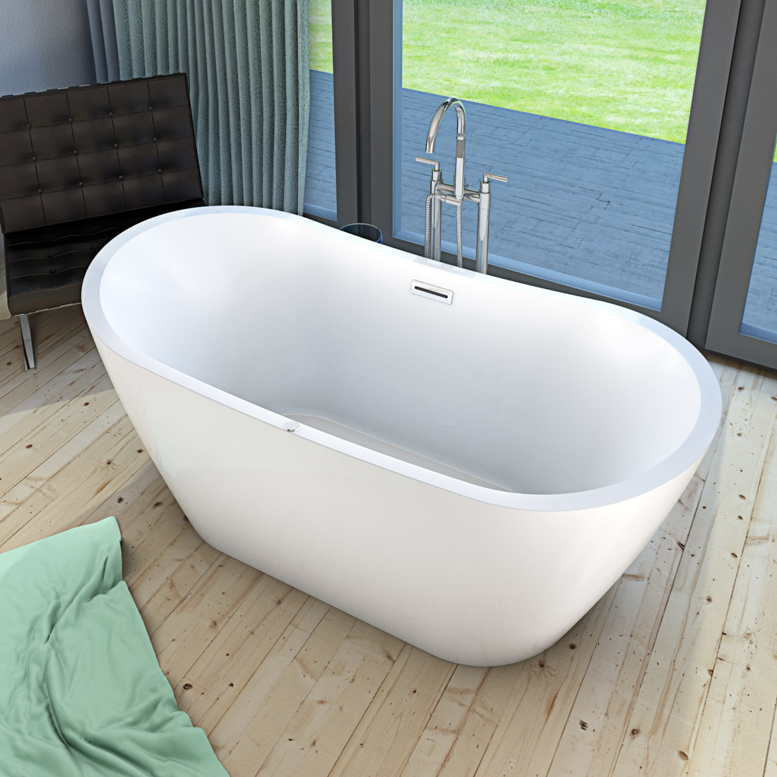 freistehende Badewanne Wanne Acryl F03 180x89cm mit Armatur AF03