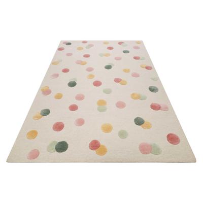 Kinderteppich SMART KIDS "Dana", beige (creme beige), B:110cm H:1,2mm L:170cm, Wolle, Teppiche, Kinderteppich, modern und natürlich, bunte Polkadots, mit Struktur, Kinderzimmer