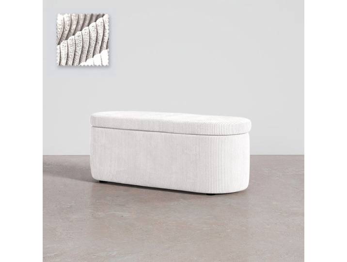 Banc Avec Rangement Interne Rembourré En Tissu Velours Côtelé - Auren Blanc