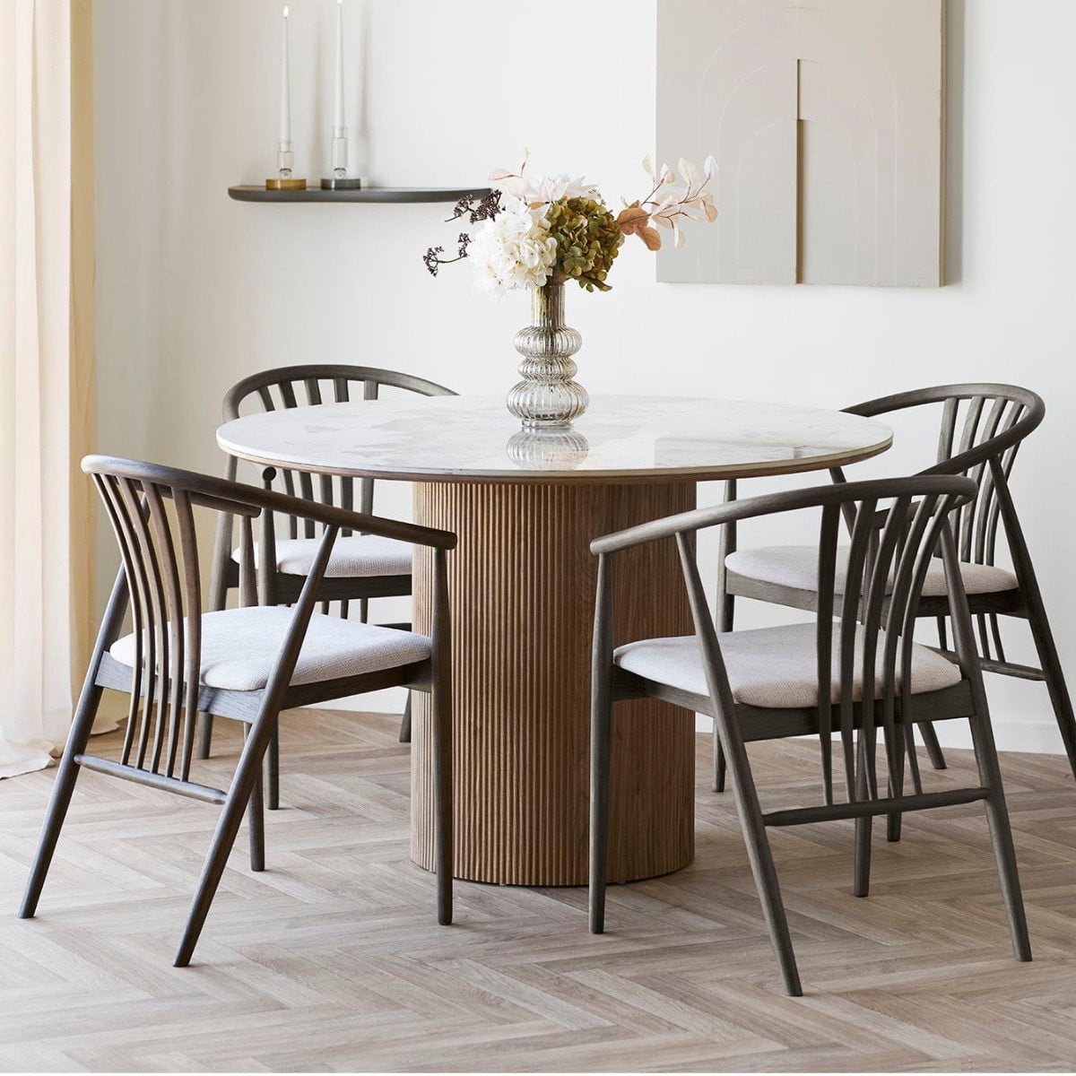 House Nordic Eettafel Athens Rond Keramisch Wit/Bruin - Ø120 cm, H: 76 cm