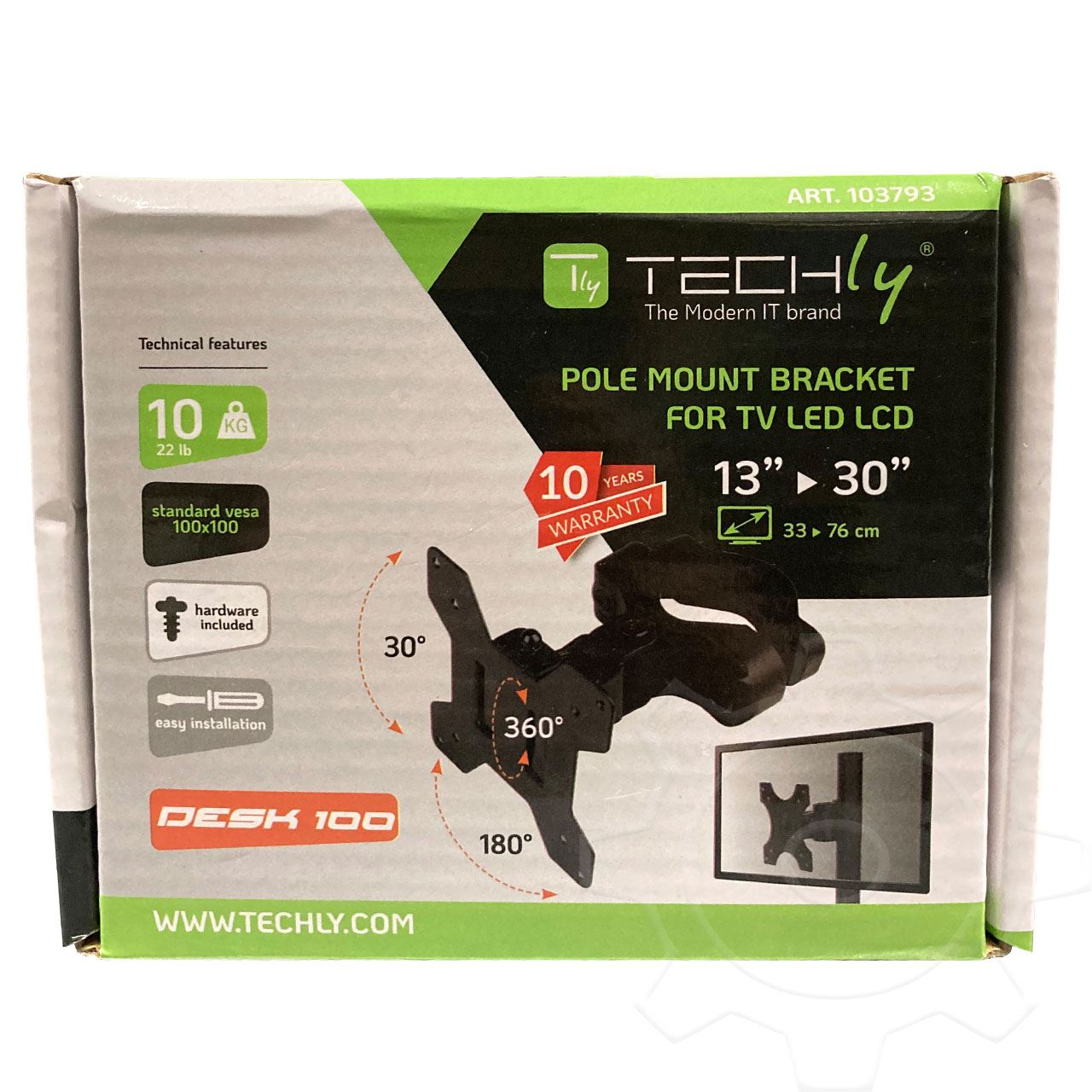 Techly Masthalterung für 13-30" Monitore, Schwarz