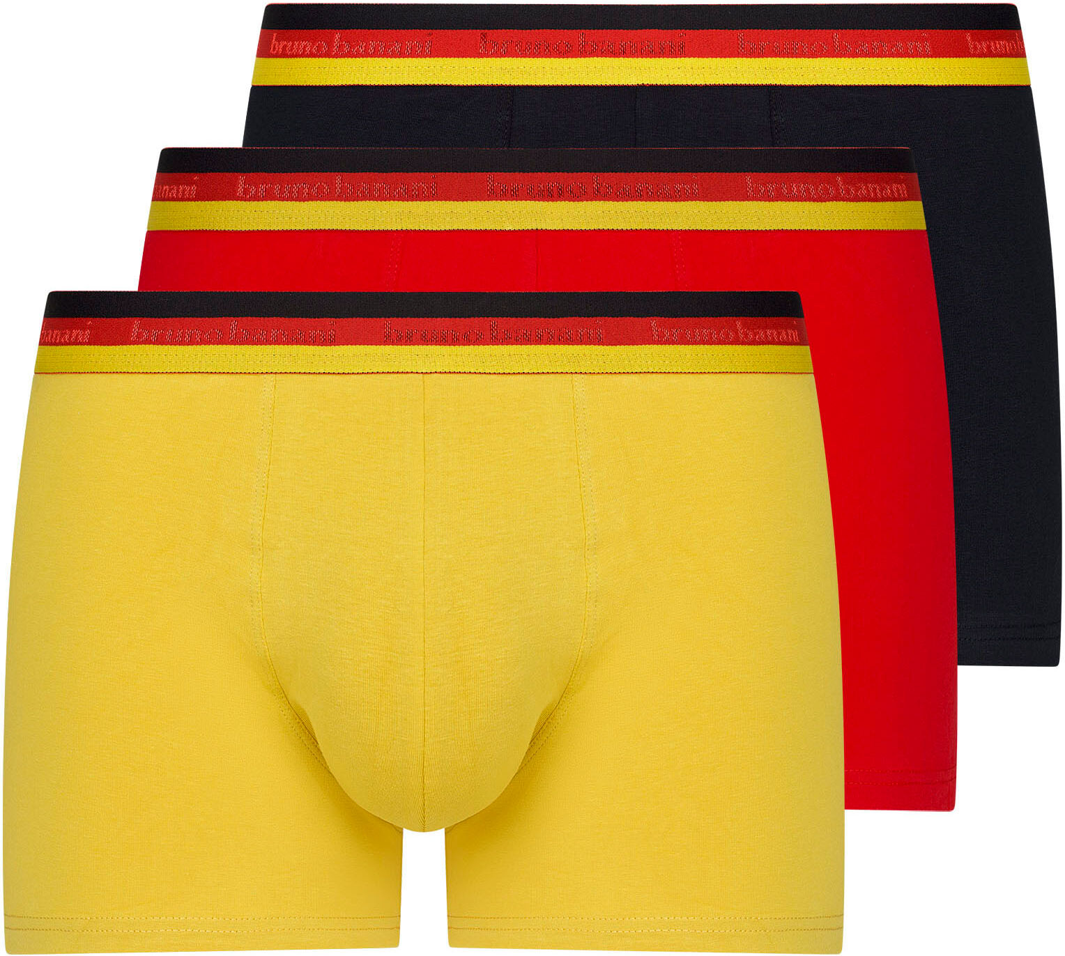 Retro Pants BRUNO BANANI "Golden Goal", Herren, Gr. S, rot (schwarz, rot, gold), Obermaterial: 93% Baumwolle, 7% Elasthan, unifarben mit Farbeinsätzen, körpernah, Unterhosen Retro Pants, mit mehrfarbigem Bund schwarz, rot, gold S