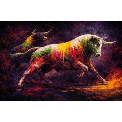 Bild BÖNNINGHOFF "Wandbild BUNTER STIER 78x118 cm – Leinwandbild Keilrahmen Deko modern", farbe bild(er): braun, schwarz, weiß, blau, rot, B:78cm H:118cm T:1,8cm, Canvas, MDF, Bilder, Bild, auf Keilrahmen gespannt