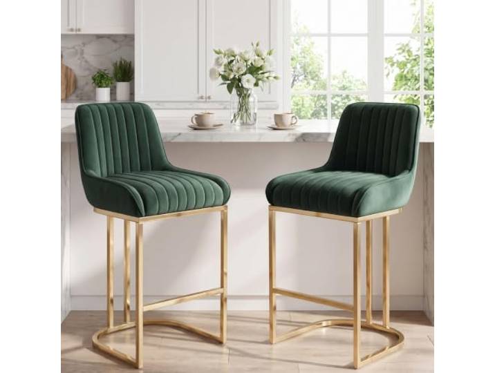 Ya-Home Barhocker 2er Set, Barstuhl Samt mit Lehne, Bar Stools mit goldenem Metallbein, gepolstert Bistrohocker Thekenhocker für Kücheninsel/Hausbar