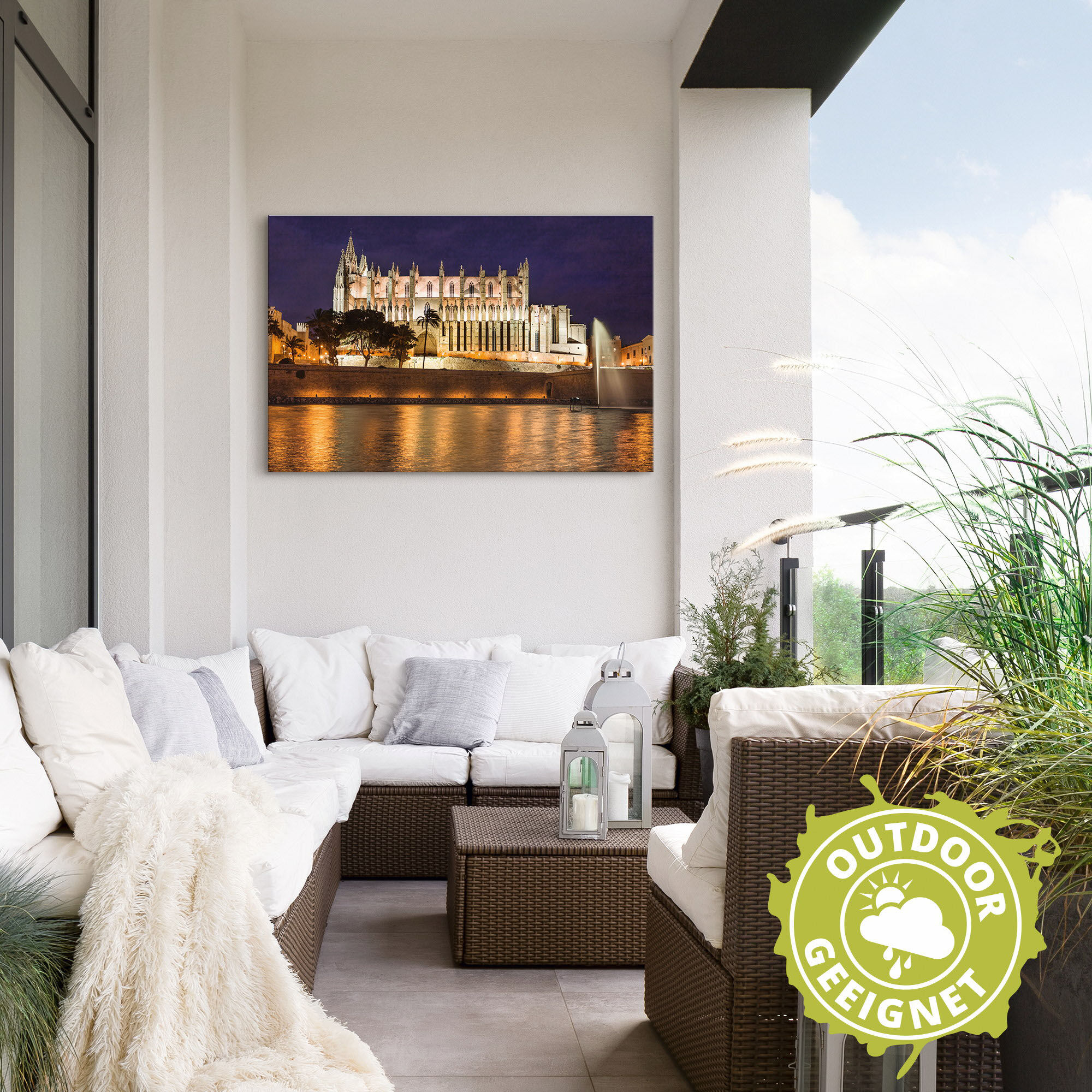 Alu-Dibond-Druck ARTLAND "Kathedrale in Palma de Mallorca Balearen", gold (farbe bild(er): goldfarben), B:60cm H:40cm, Bilder, Alu-Dibond-Druck, für Innen- und Aussenbereich geeignet, Outdoorbild farbe bild(er): goldfarben B/H/T: 60cm x 40cm, Alu-Dibond-D