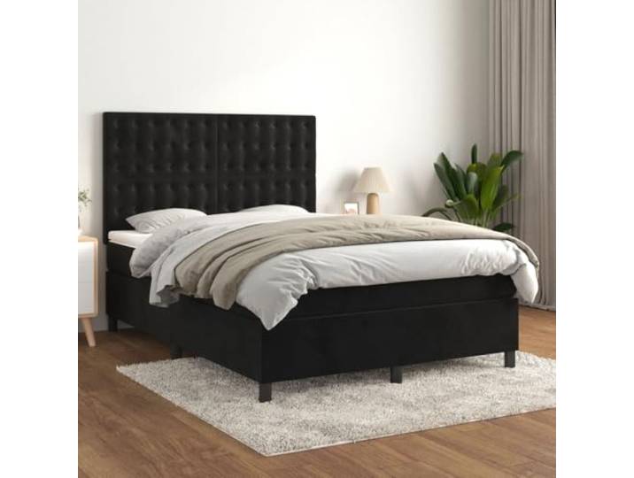 RJPLMFV Bett, Lattenrost, Velours, Schwarz, 140 x 200 cm, mit verstellbarem Matratze mit Taschenfedern, feste Unterstützung, weicher Stoff, langlebig