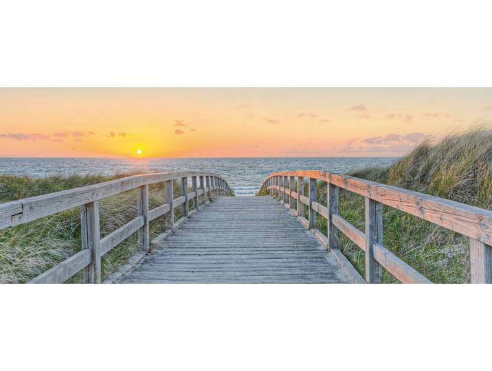 Glasbild BÖNNINGHOFF STRAND SONNENUNTERGANG 50x125 cm – Wanddeko maritim , blau (farbe bild(er): orange, blau, grün), B:50cm H:125cm T:2cm, Glas, Papier, Bilder, Glasbild, rahmenlose Glasoptik mit brillanter Farbwiedergabe