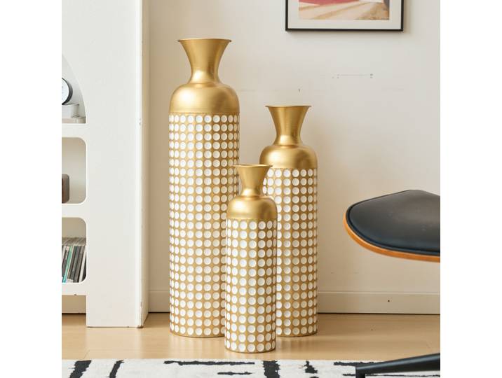 Vases de sol rétro en métal or blanc, 3 pièces (83/65/50cm de haut), grands vases décoratifs pour salon/chambre à coucher, convient aux Branches de Pampas