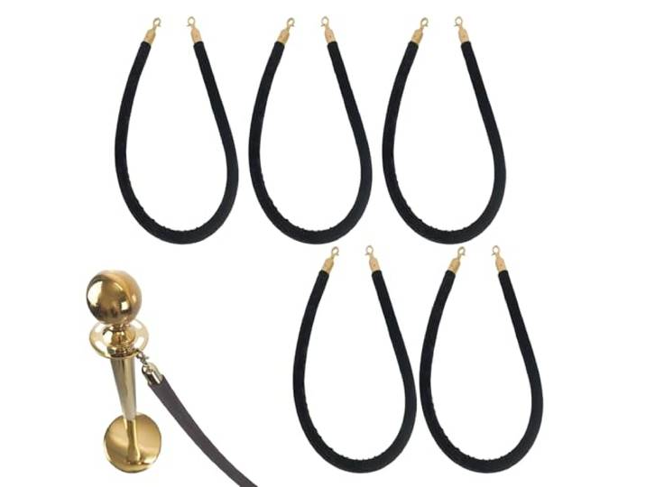 Luxuriöse Seilbarriere aus schwarzem Samt mit goldenen Haken – tragbare Warteschlangentrenner for Veranstaltungen,(5 Pack 300cm/118 in)