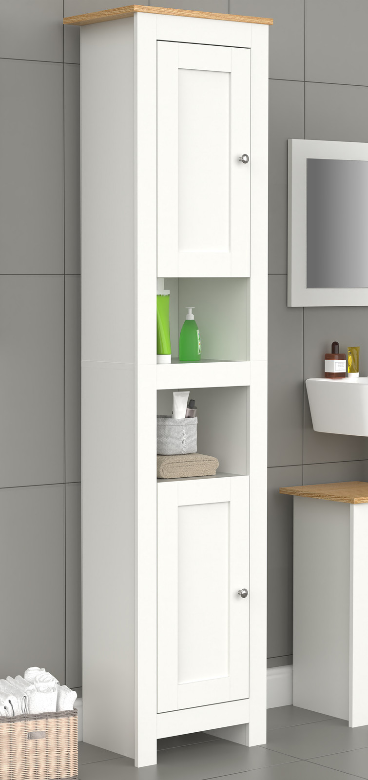 home24 Hoge kast Balusa wit/eikenhouten look