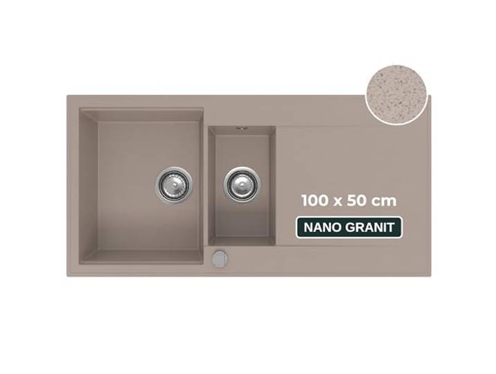 SINK QUALITY Spülbecken beige 100x50 cm, Granitspüle 1,5 Becken, Spüle mit Siphon und Imprägniermittel, Küchenspüle ab 60er Unterschrank