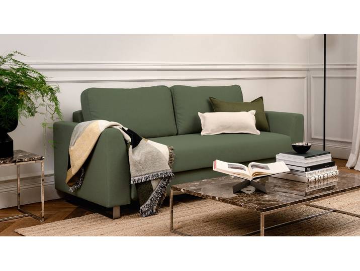 BRUNO Schlafsofa 140cm in Grün Klassik stabiles Massivholz & Boxspringkomfort