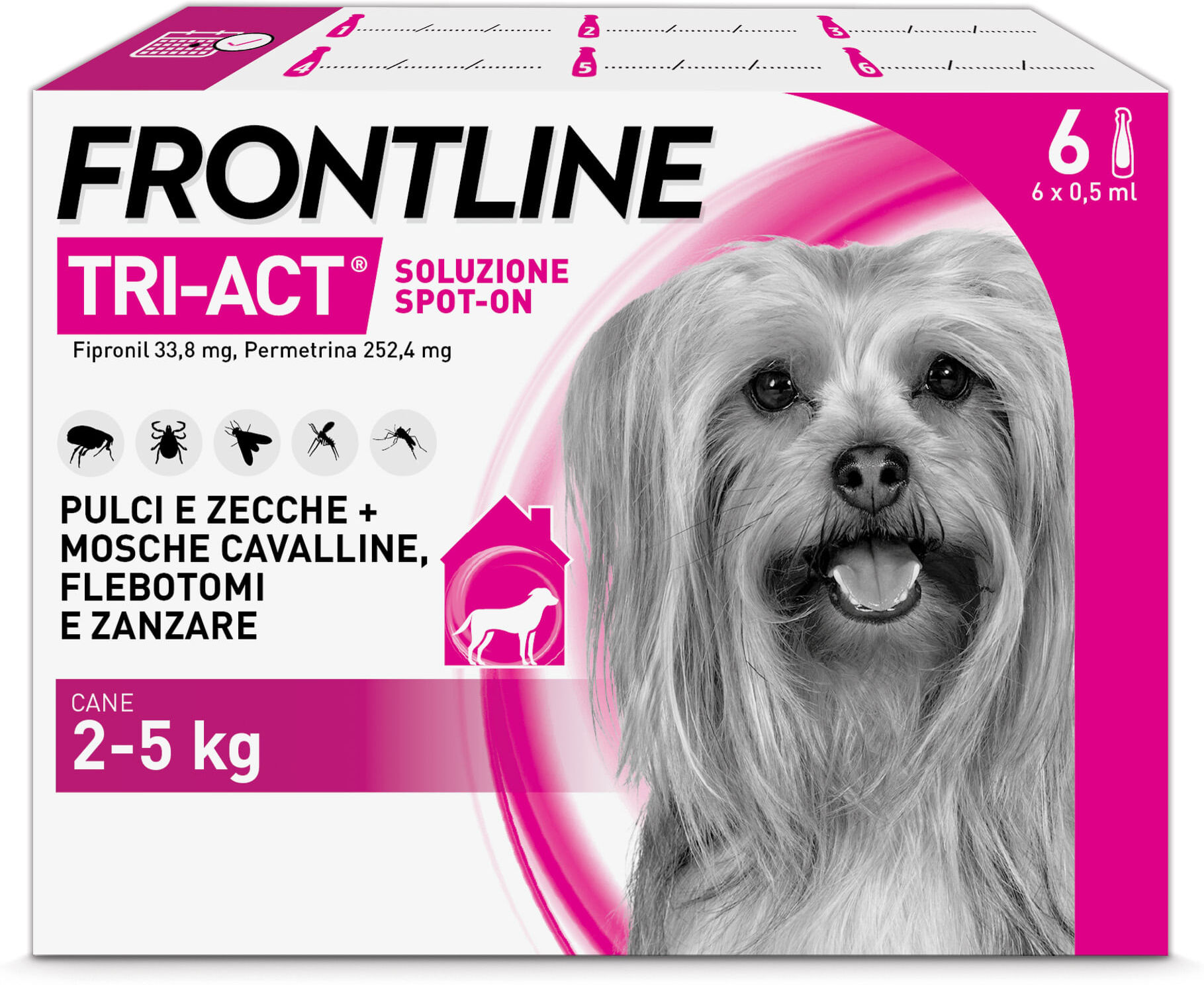 Frontline Tri-Act Antiparassitario Per Cani Contro Parassiti E Insetti Volanti 2-5Kg 6 PIPETTE