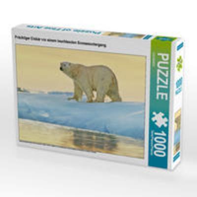CALVENDO Puzzle Prächtiger Eisbär vor einem leuchtenden Sonnenuntergang. | 1000 Teile Lege-Größe 64x48cm Foto-Puzzle für glückliche Stunden