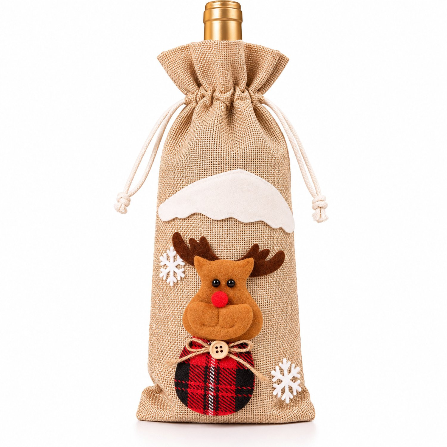 Nina's Giftshop Kerst Wijnzak met Rendier - Wijnfles Cadeauverpakking
