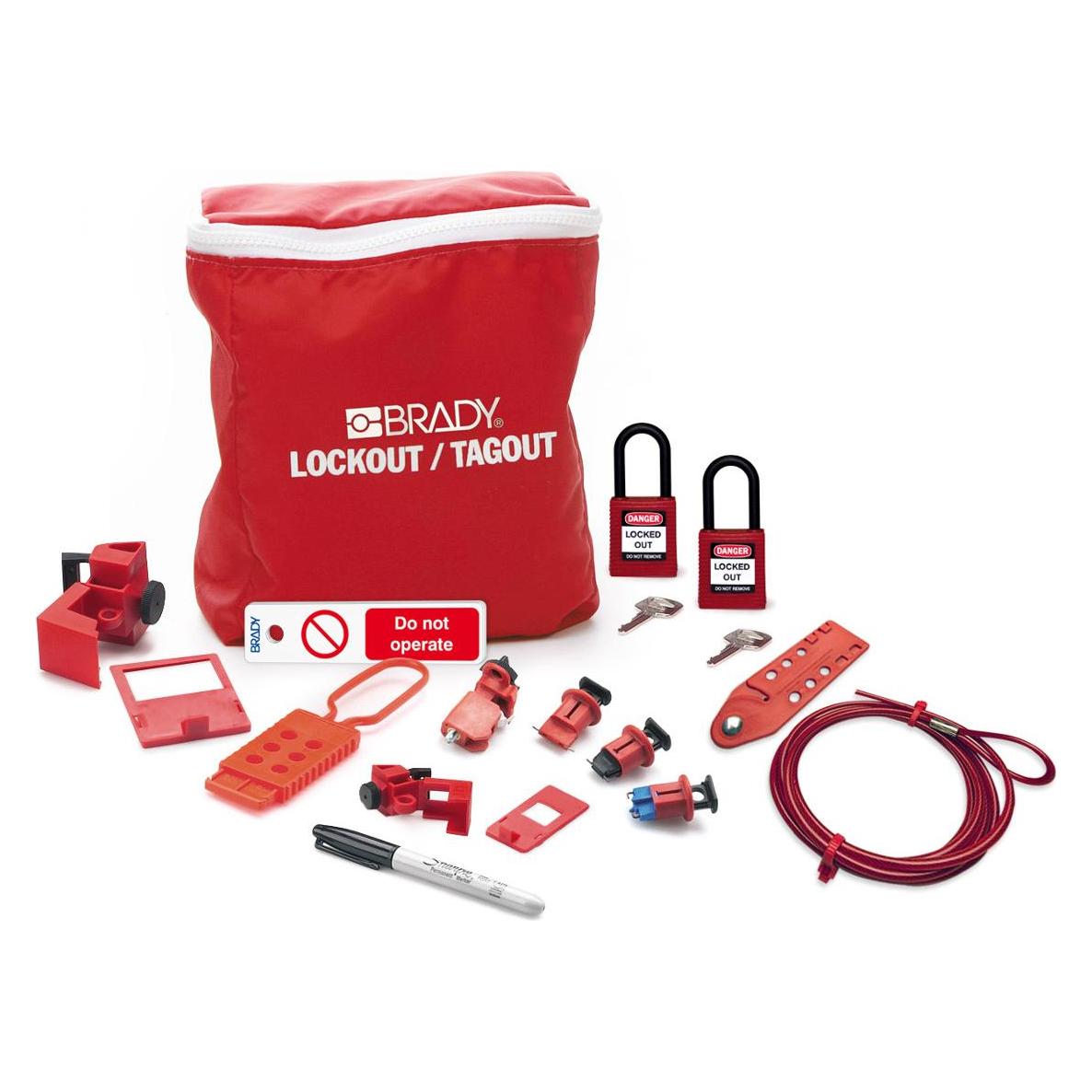 Brady LK-ELEC-PAD-RD-DE, Lockout-Set für Elektriker + Vorhängeschlösser und Anhänger DE (LK-ELEC-PAD-RD-DE)