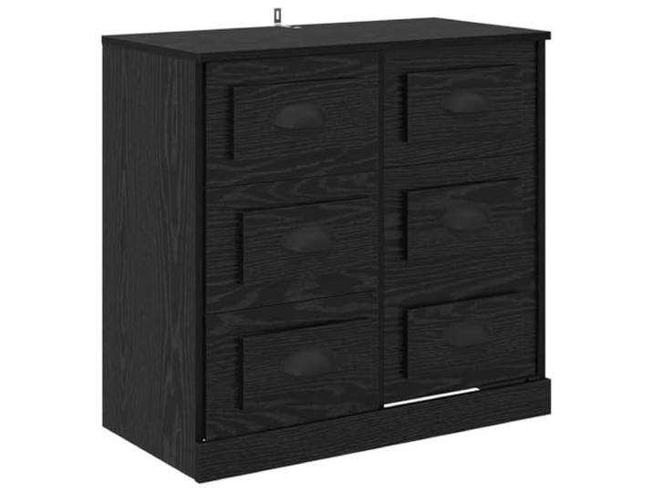 Sideboard Schwarz Eichen-Optik 70 x 35,5 x 67,5 cm Holzwerkstoff, matte D-Griffe, Kugellager-Schubladen, Innenfächer, Wohnzimmer, Essbereich, feuchtes Tuch