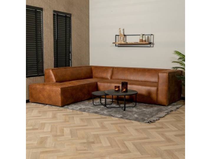 Livin24 Canapé d'angle industriel Memphis éco-cuir cognac gauche