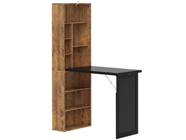 Bureau informatique pliable avec bibliothèque tableau noir mdf marron
