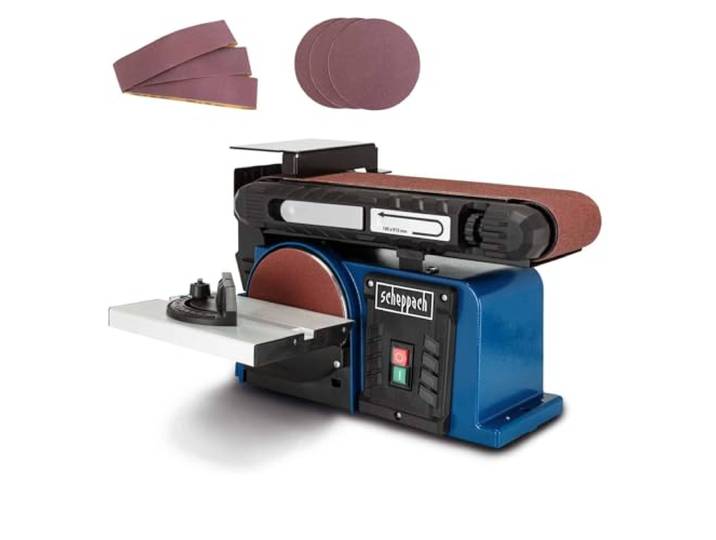 Scheppach ponceuse à bande et à disque BTS900 meuleuse 370W 2850 min-1 plateau de ponçage Ø150mm 3 bandes et 3 disques inclus