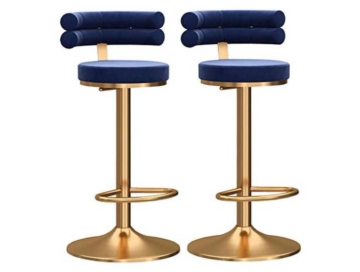 SmPinnaA Verstellbare Barhocker, moderner Samt, um 360° drehbar, Thekenhocker mit goldener Unterseite, hohe Armlehnen, Barstühle für Zuhause, Küche, Schwarz, 2 Stück, interessant (Blau, 2 Stück)