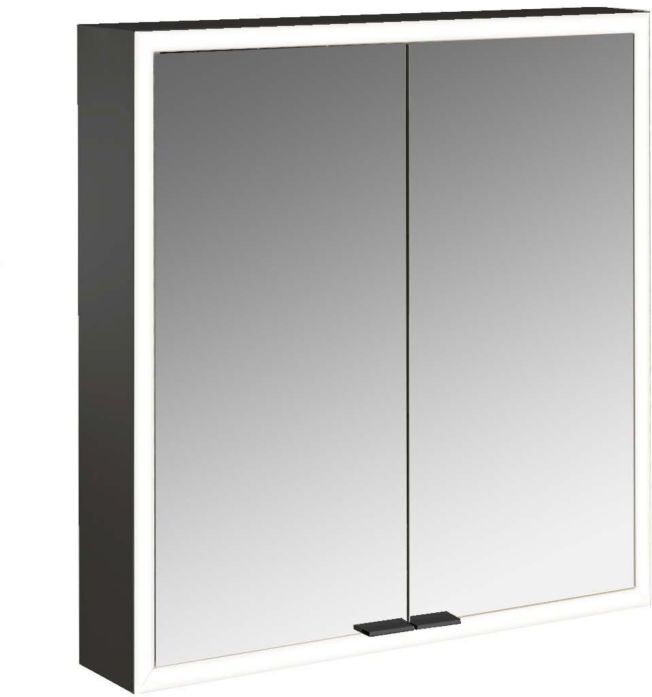 Emco prime Aufputz-Lichtspiegelschrank 949713561 600x700mm, 2-türig, schwarz/spiegel