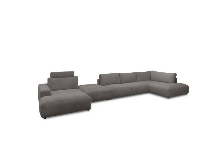 Musterring Lucia Wohnlandschaft Cord mit Zwischenhocker - Cord dark grey - inkl. Kopfstütze - links Modern, Zeitlos