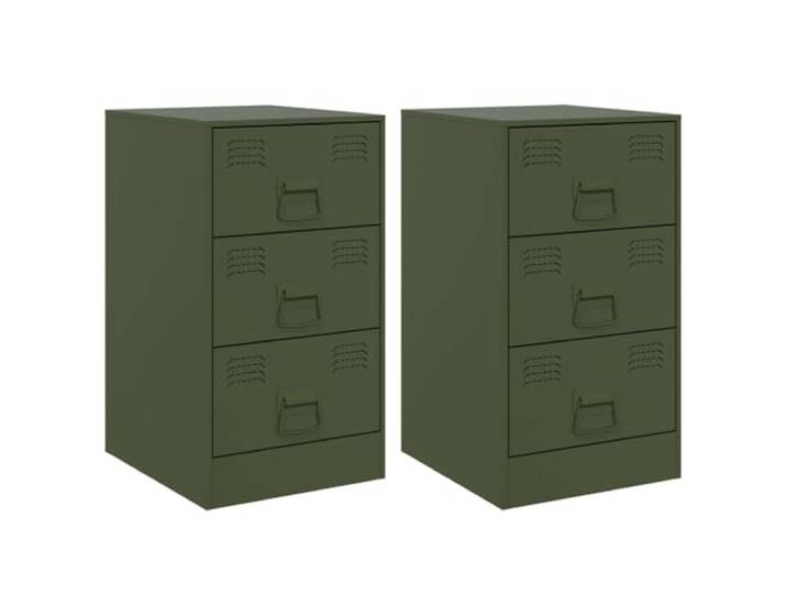 LMTYOENFG Nachttisch 2er Set mit 3 Schubladen Olivgrün Stahl 62 cm Kompakte Nachtkommode fürs Schlafzimmer mit Metallgriffen und glatter Oberfläche für strukturierte Aufbewahrung.