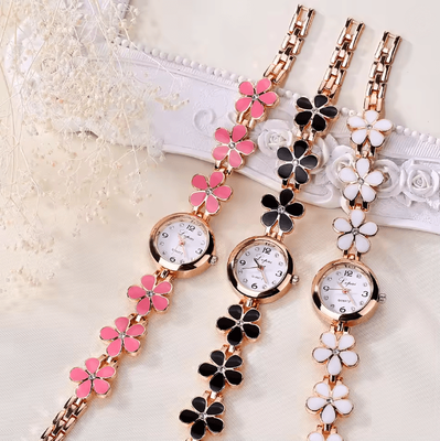 Inspire Essentials Luxury Flower Bracelet Womens Quartz Watch Rhinestone Small Dial blick