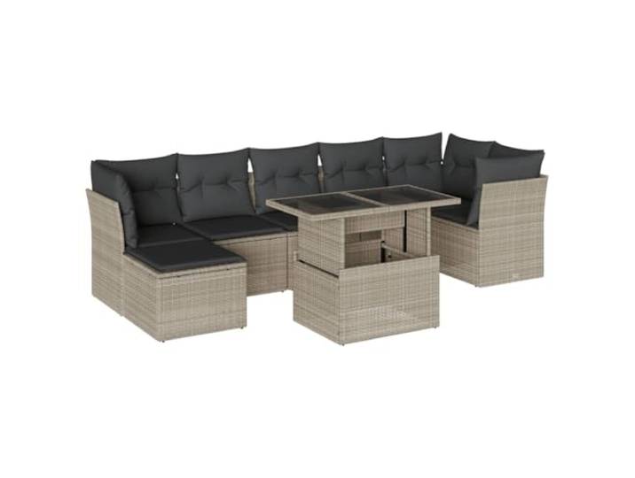 PUGYNBK Gartensuppen-Set 8-teilig synthetisches Rattan, grau Tisch mit verstellbarer Tischplatte, abnehmbare Kissen, modulares Design, ideal für Terrasse oder Patio
