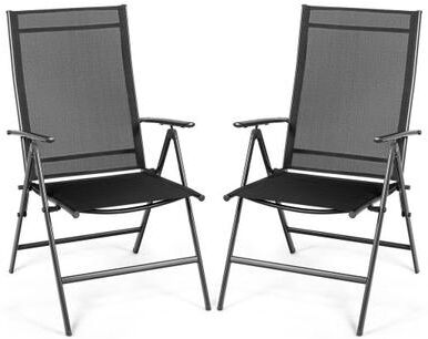 Costway Set of 2 Adjustable Portable Patio Folding Dining Chair Recliners-Black