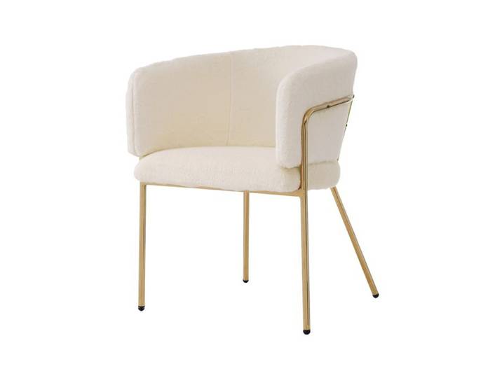 Chaise Salle À Manger Beige Imitation Peluche Lapin - 1pcs - Léger & Luxueux - Pour Salon/chambre - 4 Pieds Métal - Design Simple