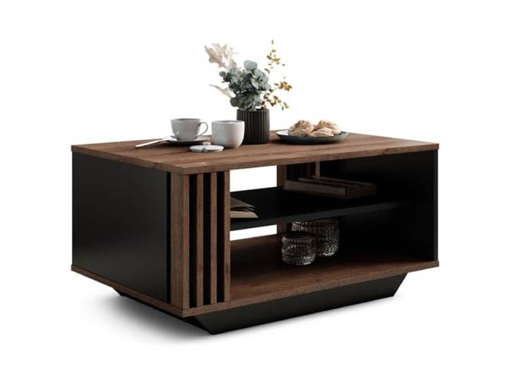 Viosimc Couchtisch, Wohnzimmertisch mit modernen Lamellen, moderner und stilvoller rechteckiger Kaffeetisch mit Ablage, stilvolle Ergänzung für jedes Wohnzimmer – Braun Eiche & Schwarz
