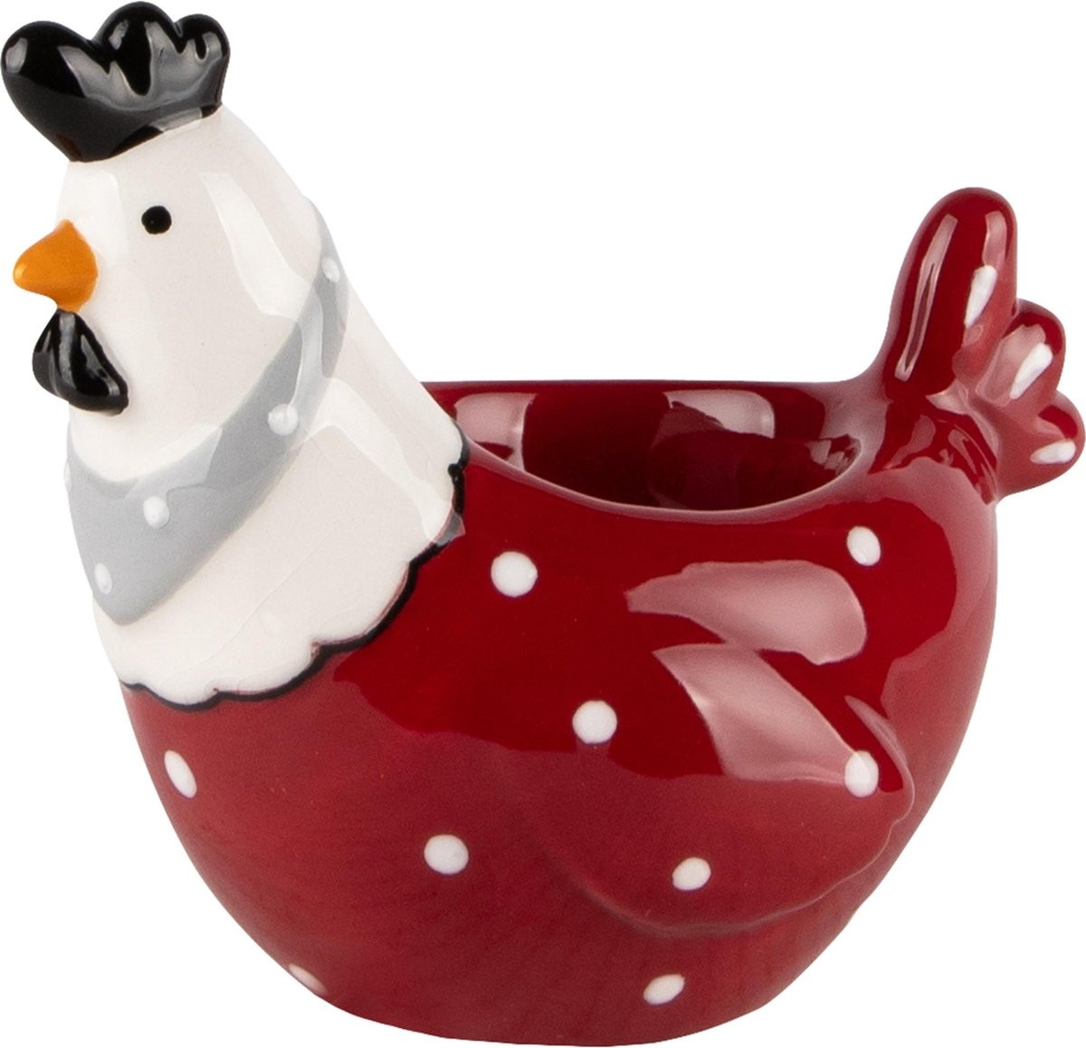 Keramisch eierdopje kippetje rood/wit 9 x 7 x 8 cm