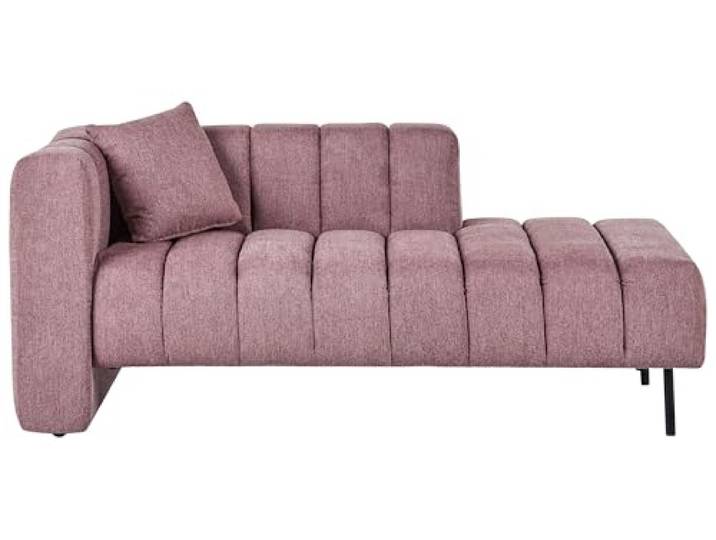 Beliani Linksseitige Chaiselongue Rosa Stoff Links Samt mit Schwarzen Gerade, Schaumstoff-Füllung, Sperrholz, Sitzhöhe 44 cm, Belastbarkeit 100 kg, 173 x 79 x 73 cm