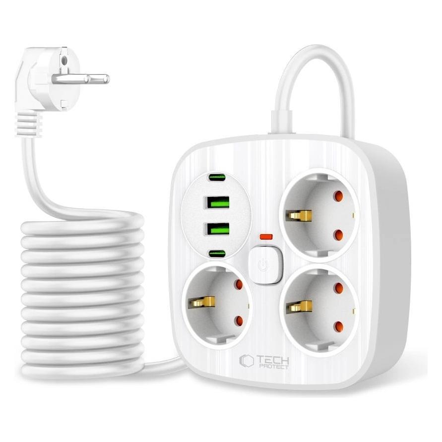 Tech-Protect PCS3X4 Steckdosenleiste (3x, CEE 7/7, USB-A, USB-C, 2 m) (194611)