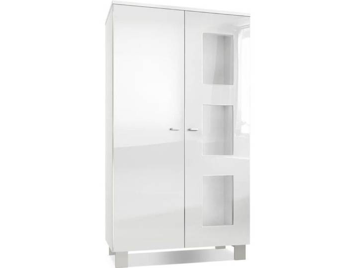 Vladon Vitrine Armoire Denjo Corps en Blanc mat - Façades en Blanc haute brillance