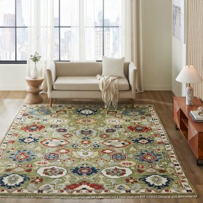 KALATY Highland Heirloom Sage Floral Medallion Hand-Knotted Wool Area Rug
