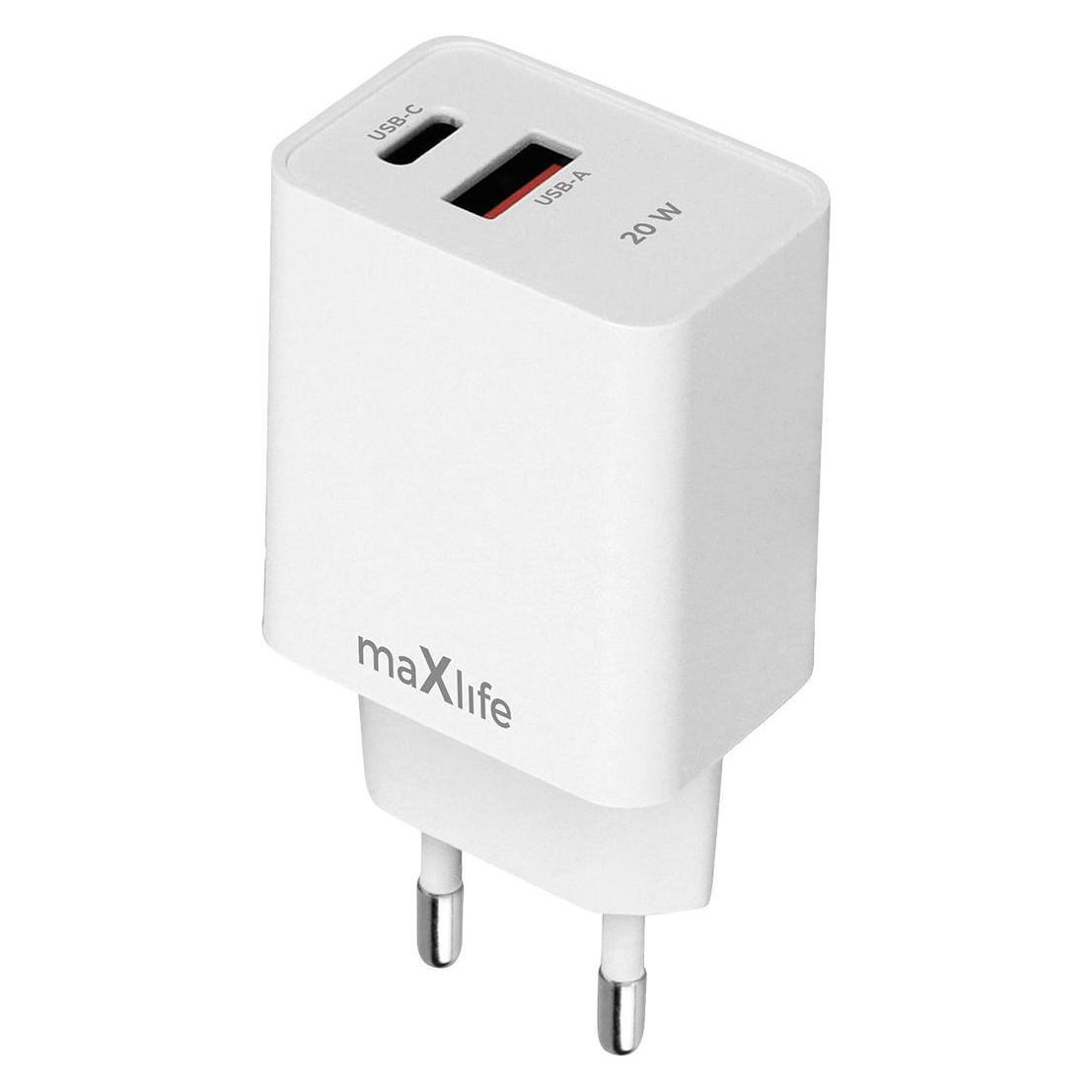 Maxlife MXTC-13-20AC PD QC charger 1x USB-C 1x USB 20W white (20 W, 2 Ports) (65607322)