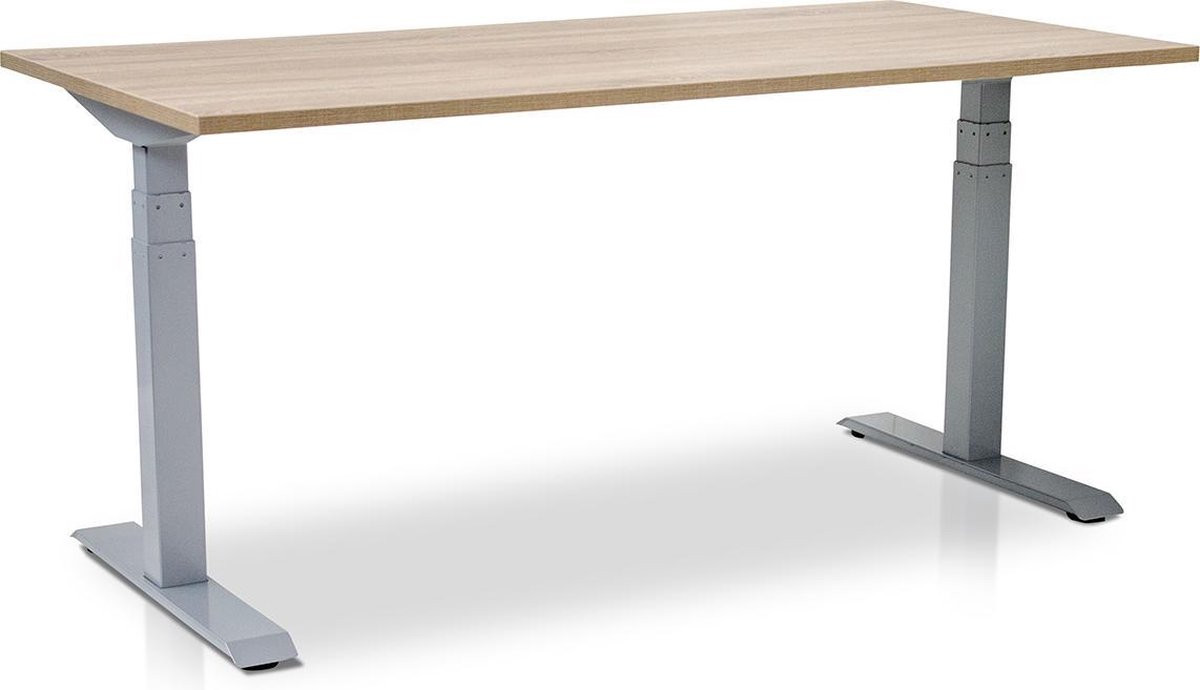 Lineaflex MRC Zit-sta bureau elektrisch verstelbaar - Aluminium frame met eiken blad - B/D: 180 x 80 cm