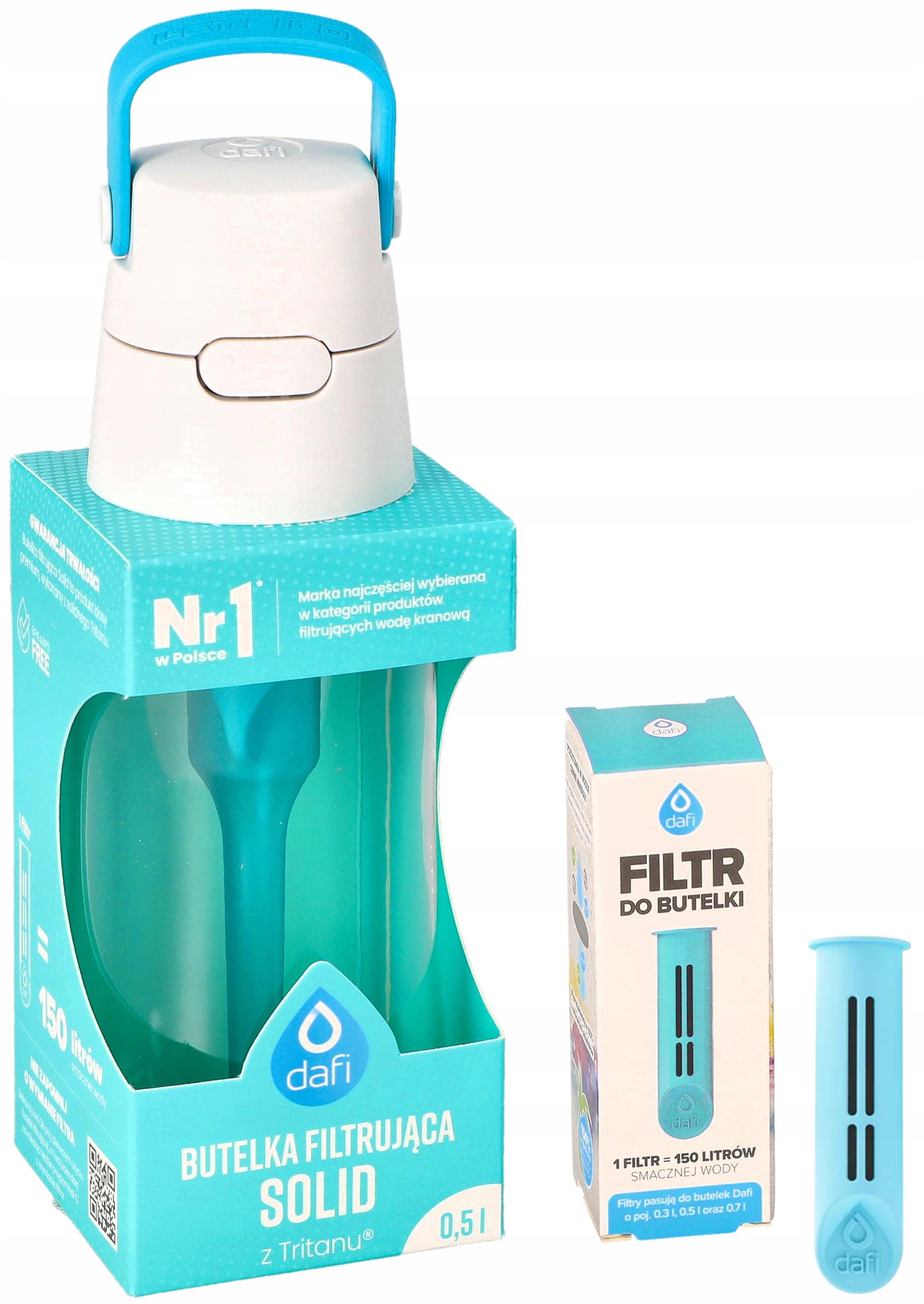 Dafi Solid Türkis Filterflasche 0,5L mit 2 Filtern