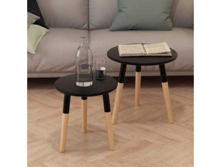 NKOPPFG Beistelltisch Set 2 STK. Massiv Kiefernholz Schwarz MDF Tischplatte Skandinavisches Design, robuste Konstruktion, vielseitig nutzbar, einfache Montage, natürliche Holzoptik