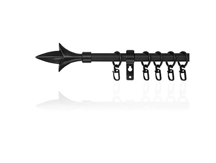 Lichtblick Gardinenstange Lilie, 16 mm, ausziehbar, 1 läufig, 130-240 cm Länge, inklusive Wandhalter und Ringe mit Faltenleghaken Schwarz