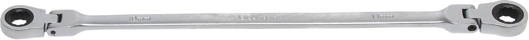 BGS technic Doppel-Ratschen-Gelenkschlüssel SW 10 x 11 mm aus Stahl mit Ratschen und Gelenken für Schrauben, 1541-10X11)