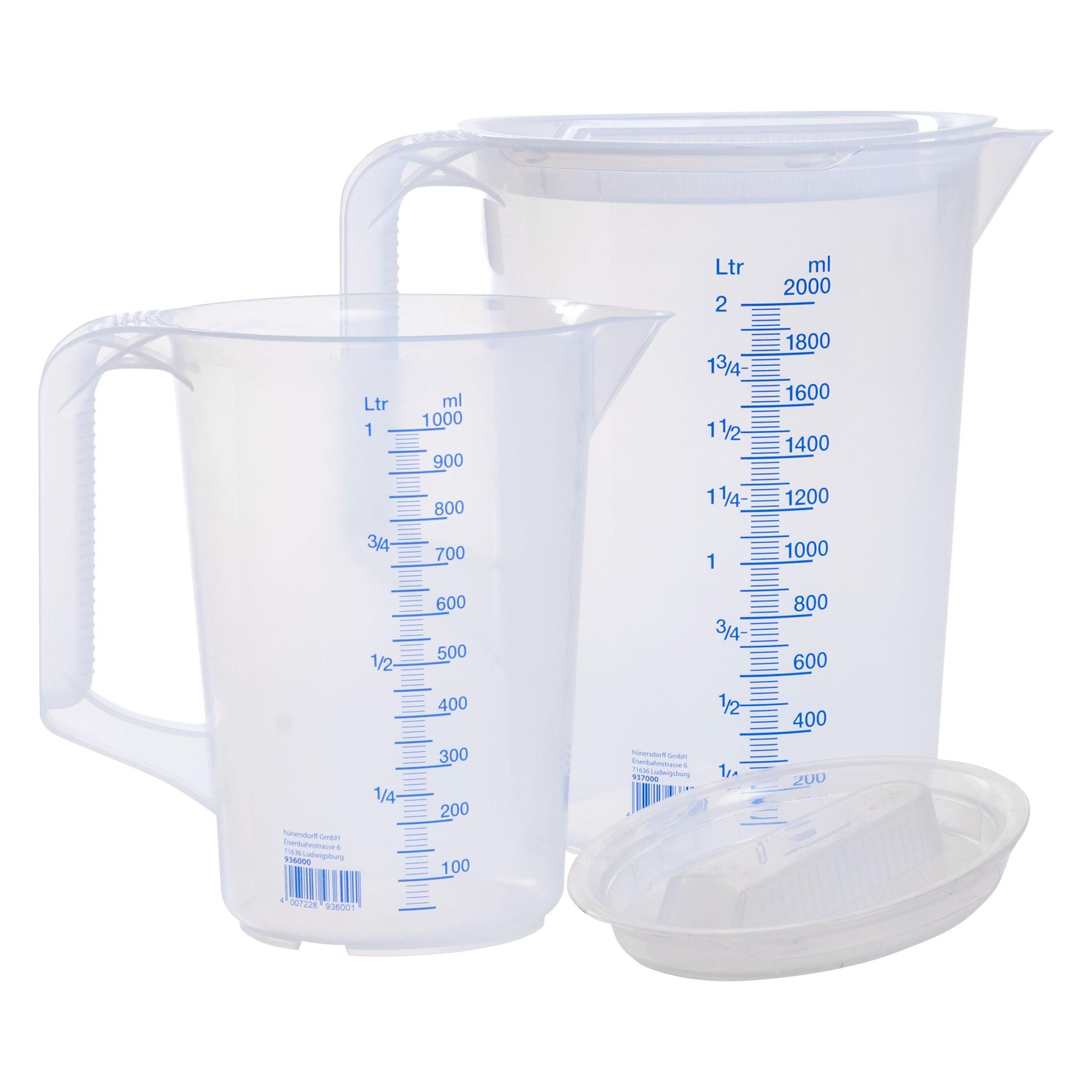 Hünersdorff Messkannenset 1x 1000, 1x 2000 ml Polypropylen transparent DxHmm Griff geschlossen (1000 ml) (936790)