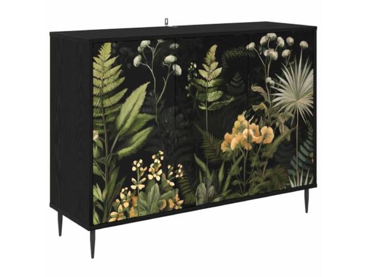XHNIFBN Sideboard RHENEN Schwarz Eichen-Optik 102x33x76 cm Kommode Moderne Anrichte für Wohnzimmer und Schlafzimmer mit 3 Türen und 2 Fächern aus Holzwerkstoff.