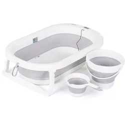 Chipolino Babybadewanne Spa faltbar, Eimer, Spülbecher, integriertes Thermometer grau