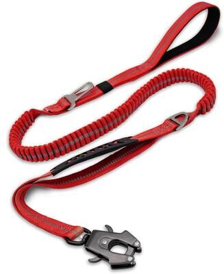 Inspire Daily Merch Heavy Duty Tactical Dog Leash Shock Absorbing Bungee Lead With Metal Carabiner Clip Padded Handles Car Seatbelt red