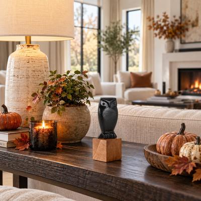 Sagebrook Home "Sculptural Metal Owl Figurine on Wooden Base - 9"", Black & Brown - 8.25"""